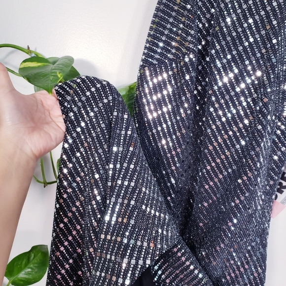 DAVE JOHNNY Dress 4 SMALL Junior Gown Halter Silver Black Maxi Long Bling Mirror - Picture 5 of 13